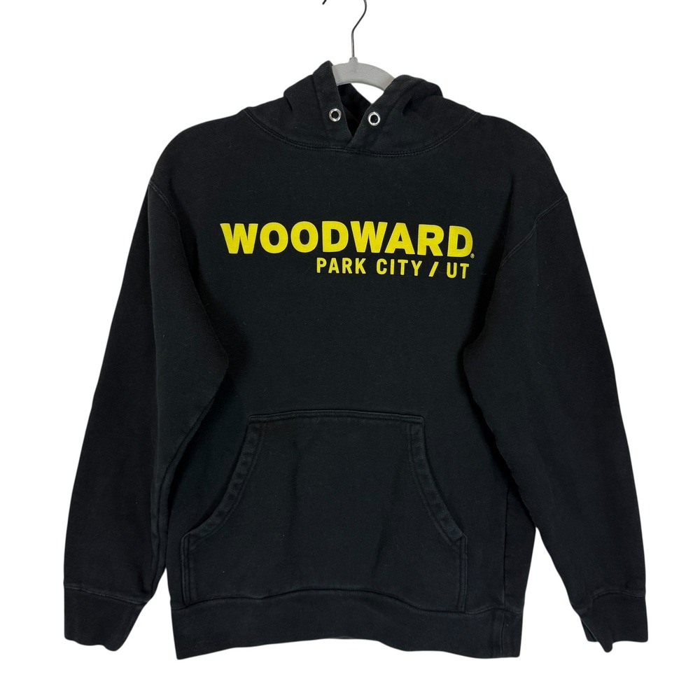 Woodward Hoodie Mens Small Black Park City UT Graphic Pullover Fleece Logo